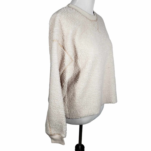 American Eagle Outfitters Size Small Slight Cropped Long Sleeve Cream Sherpa Top - Picture 2 of 7